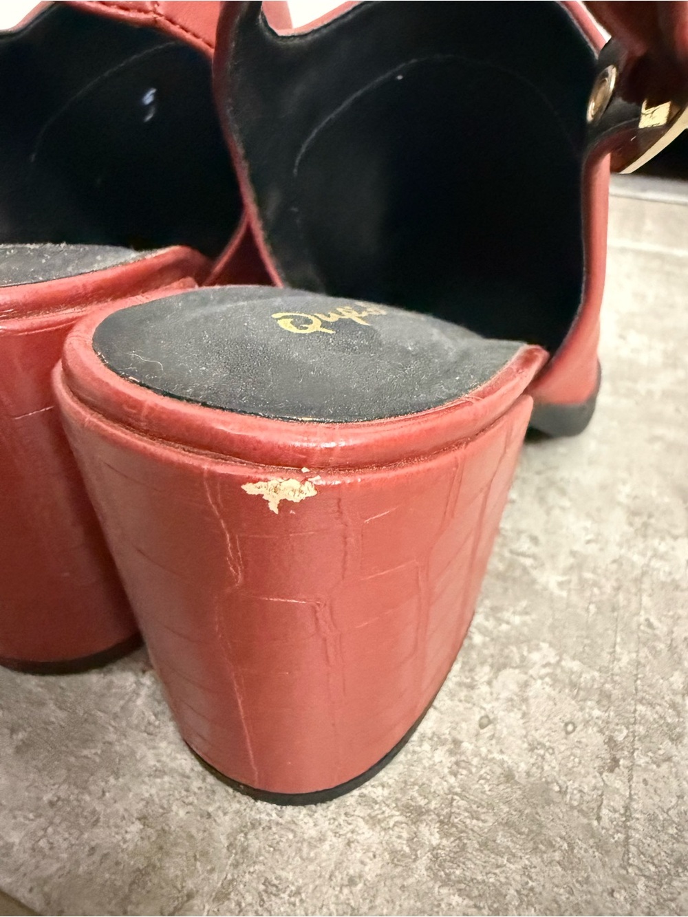 Qupid Red Pointed Slingback Mules with Buckle - Picture 4 of 5